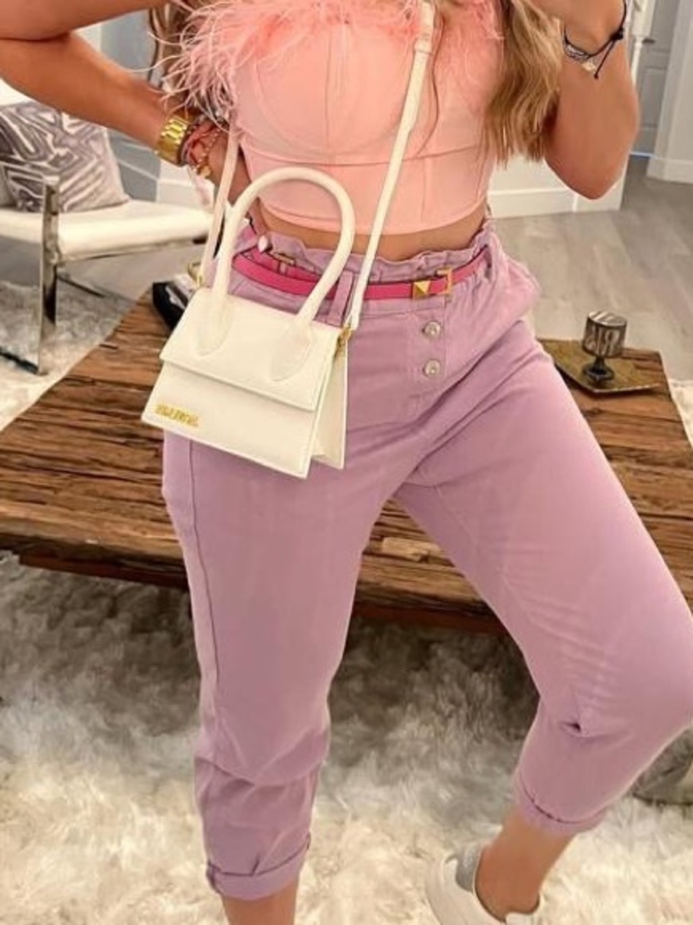 Jacquemus Off-White Mini Le Chiquito Top-Handle Bag with Gold Hardware
